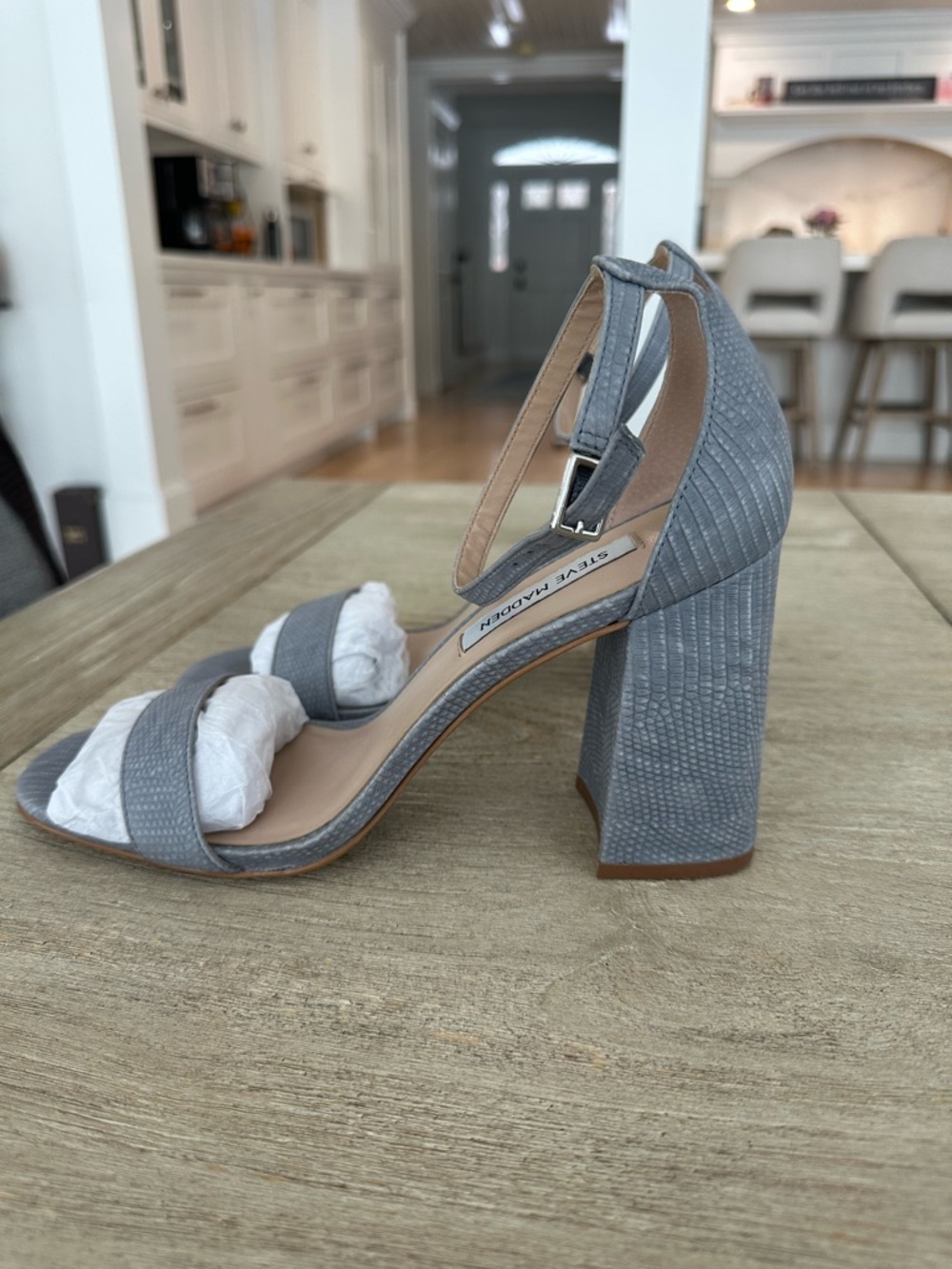 Steve Madden Leather "Dillon" Blue Lizard Half Block Heeled Size 9.5